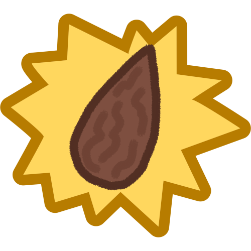 a yellow explosive shape with an almond inside it